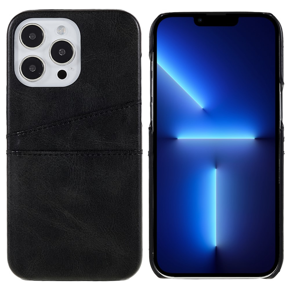 iPhone 14 Pro Leder Hülle Snap Case   Kartenfach - Schwarz