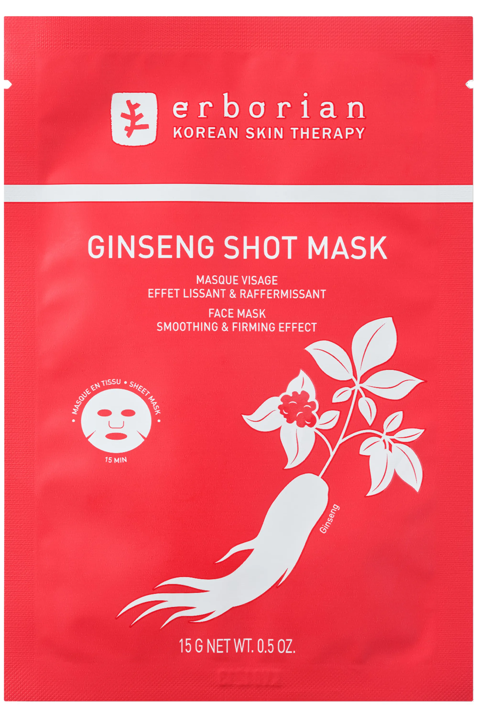 Erborian Masque tissu visage Ginseng Shot Mask-15 g