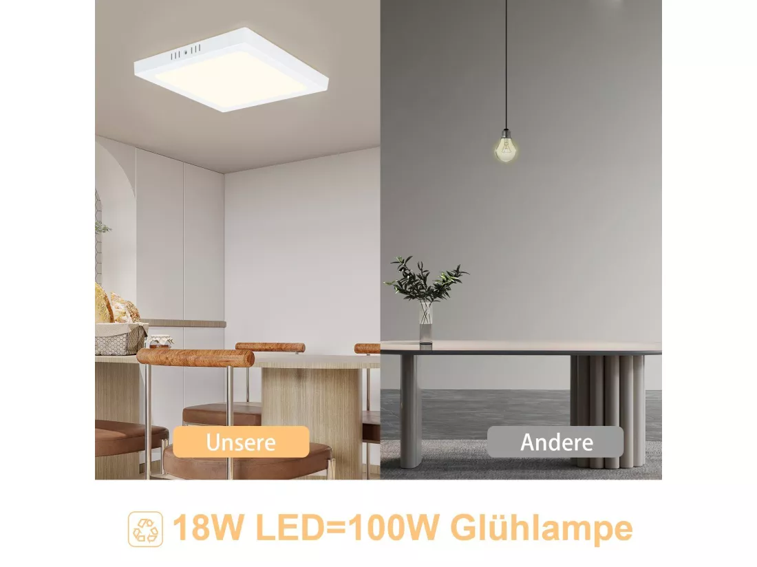 NETTLIFE Plafonnier LED 4000K 18W Blanc 23CM IP44 Lampe de Salle de Bain Chambre Lampe Moderne Carré Blanc Neutre Étanche pour Cuisine Bureau