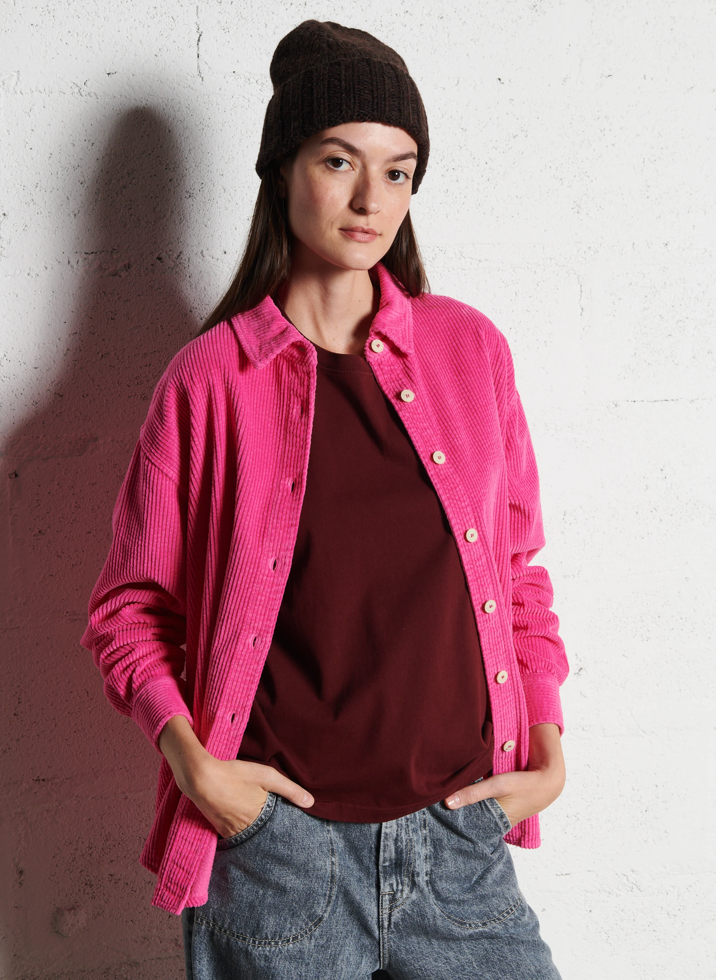PADOW - Surchemise col classique en velours côtelé | Rose
