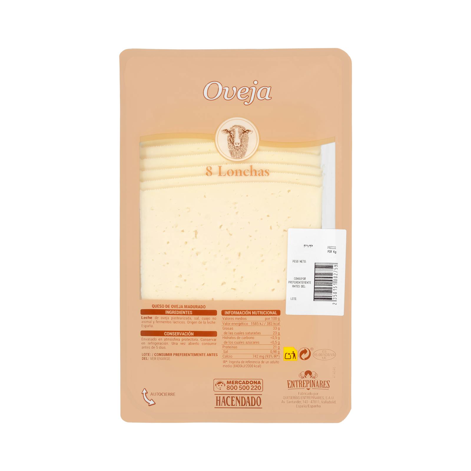 Tranches de fromage de brebis Entrepinares