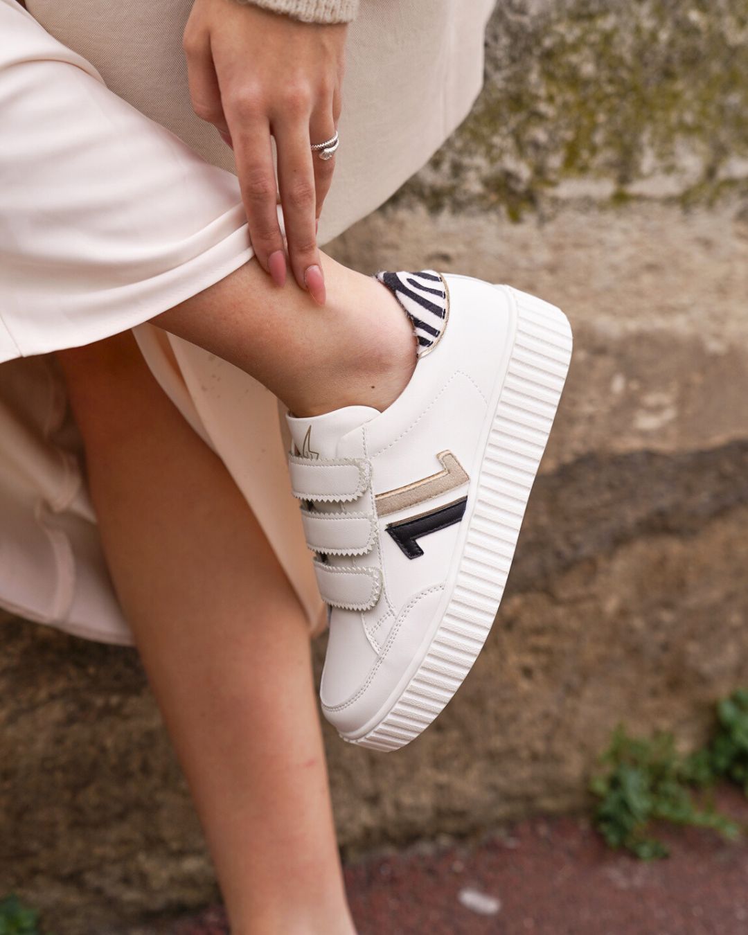 Basket femme blanche zébrée creepers à scratch - CL73 ZEBRA