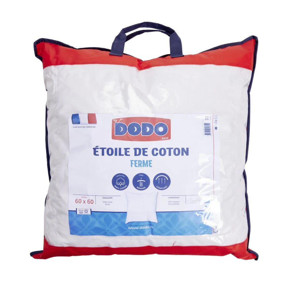 Oreiller ferme 60 x 60 cm blanc DODO enveloppe coton