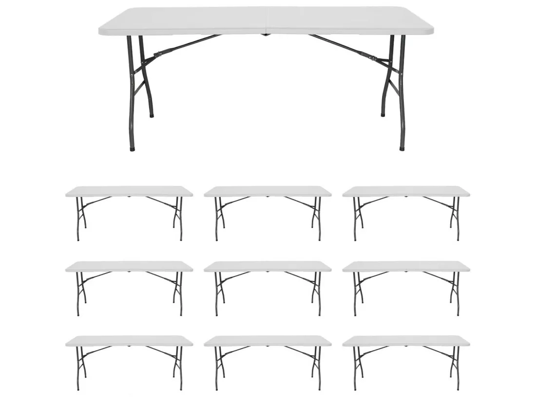 MegaPack 10 Tables Pliantes 180cm Rectangulaire Blanc Traiteur 7house