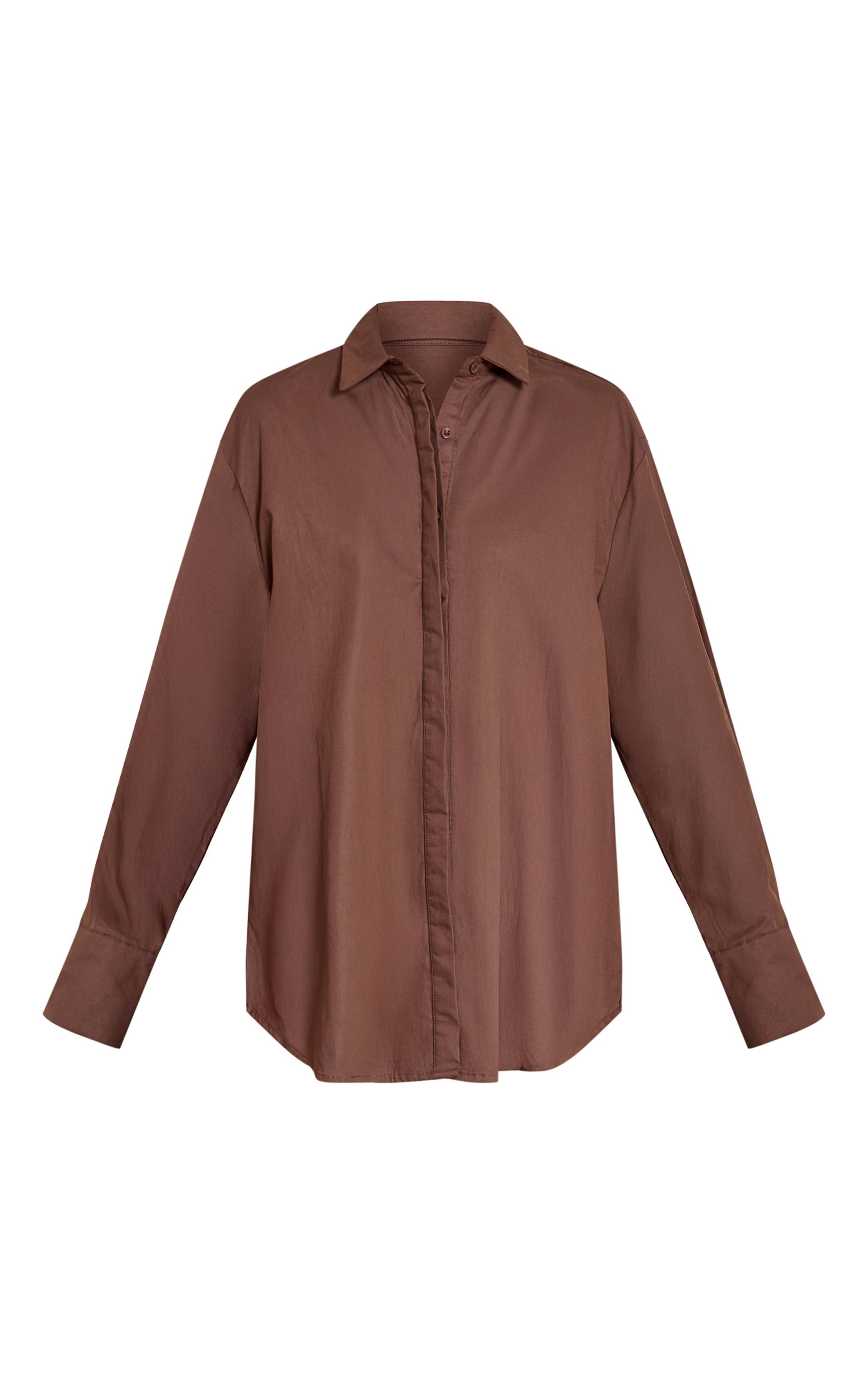 Marron Chemise En Coton À Poignets Surdimensionnés