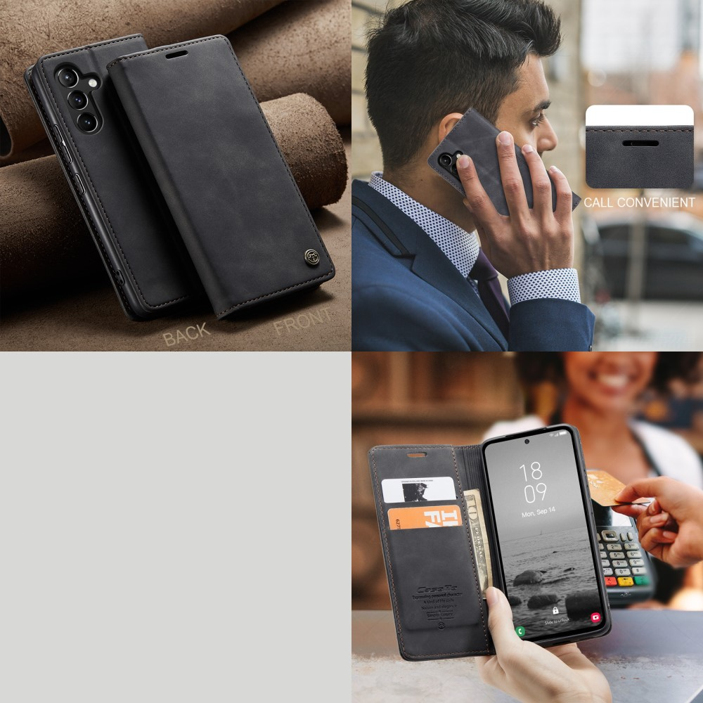 Samsung Galaxy A54 5G Leder Tasche Flip Wallet Etui mit Kartenfächern - Schwarz