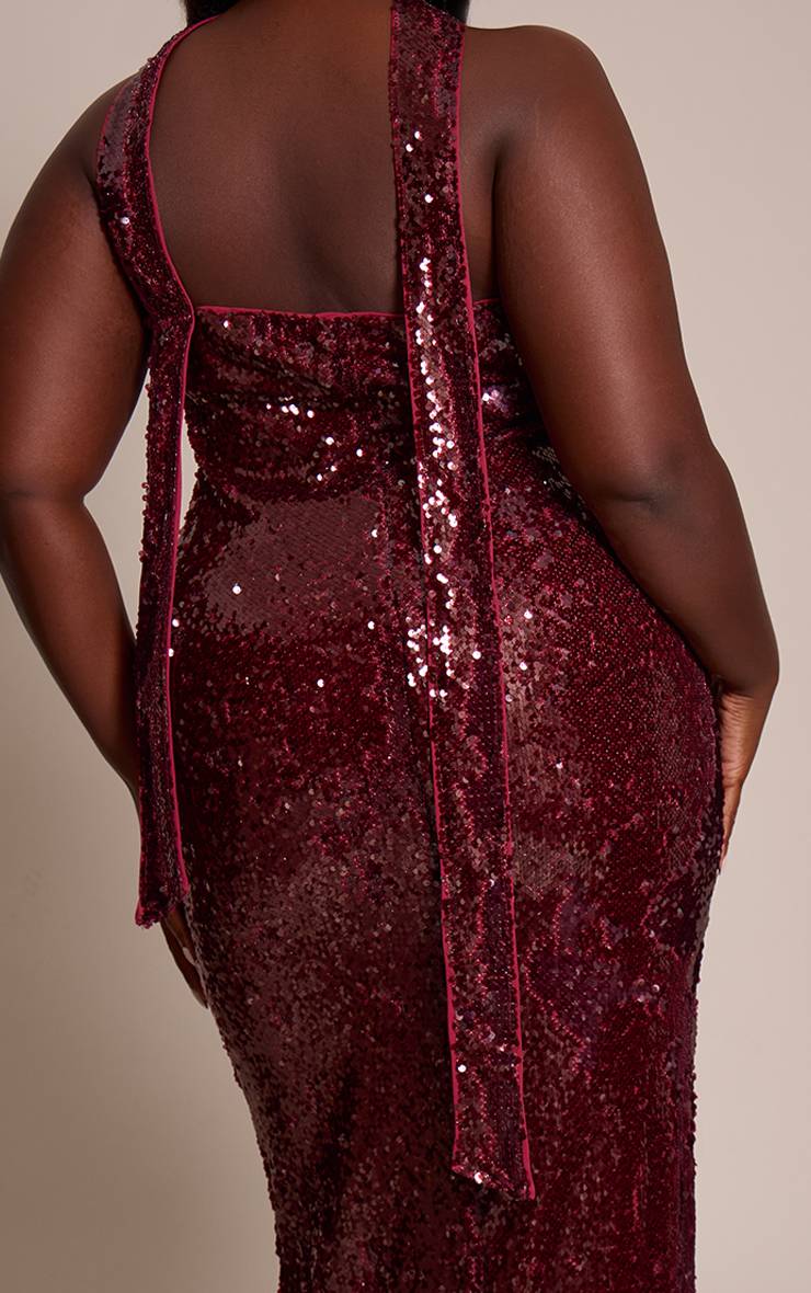 Rouge Bordeaux Robe Maxi Bandeau Grande Taille À Détail Foulard Et Sequins