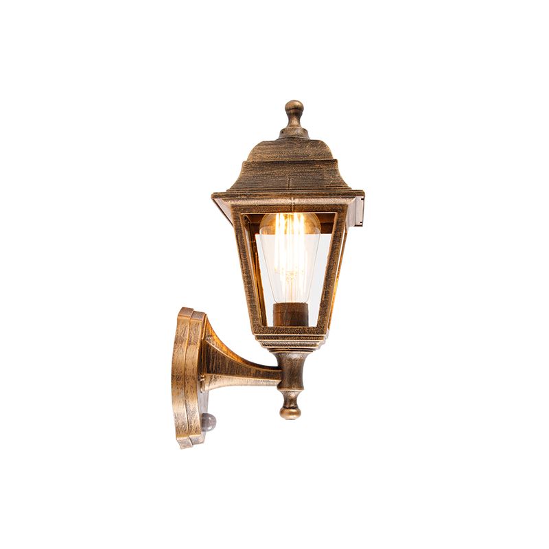 Antieke wandlamp goud IP44 met bewegingsmelder - Capital
