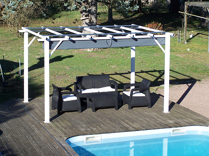 Pergola autoportante manuelle aluminium Habrita PER4030WG blanc et gris 4 x 3 m