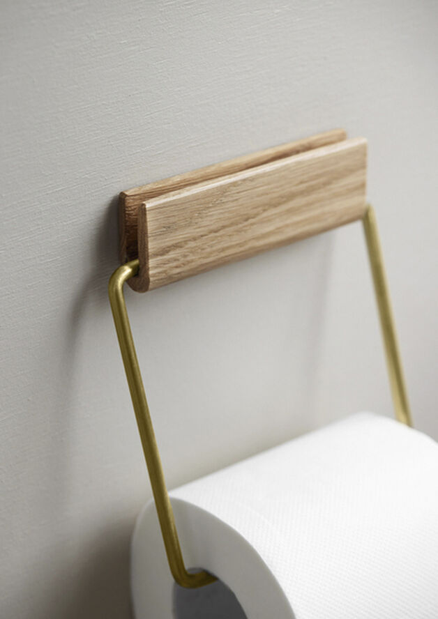 Moebe Toilet Roll Holder, Oak/Brass 100% Oak/steel