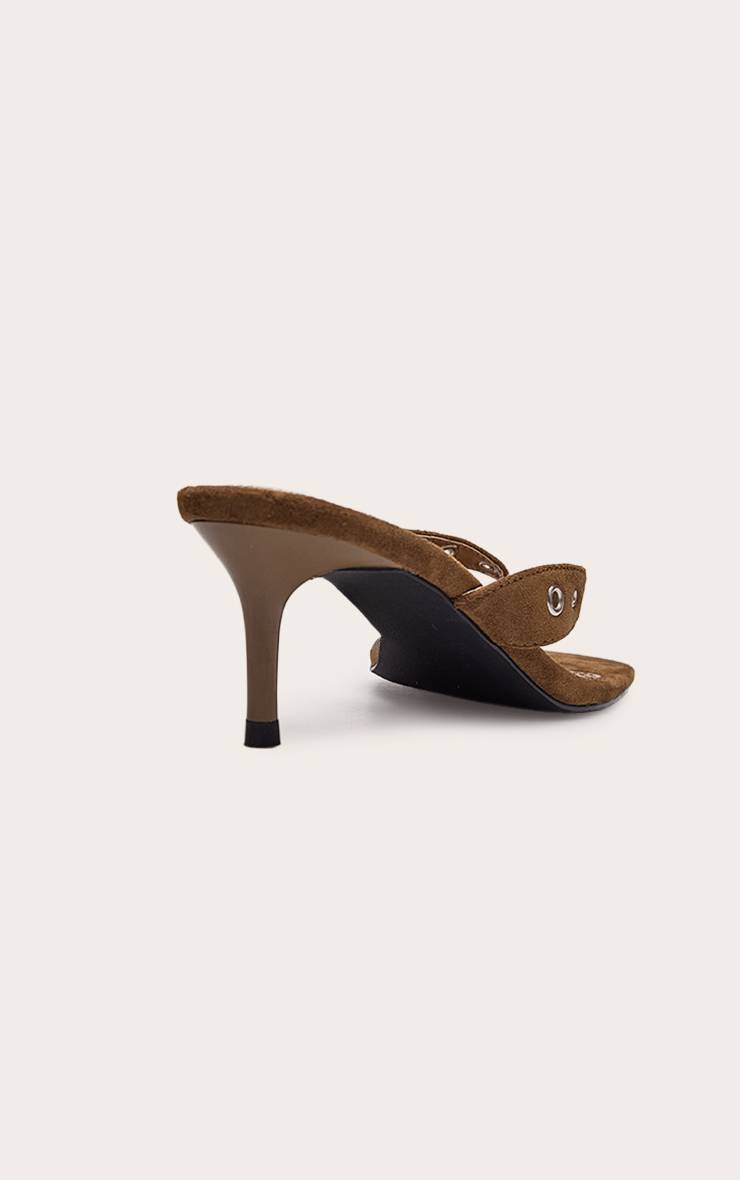 Taupe Mules À Entre-doigts En Synthétique Avec Détail Œillets
