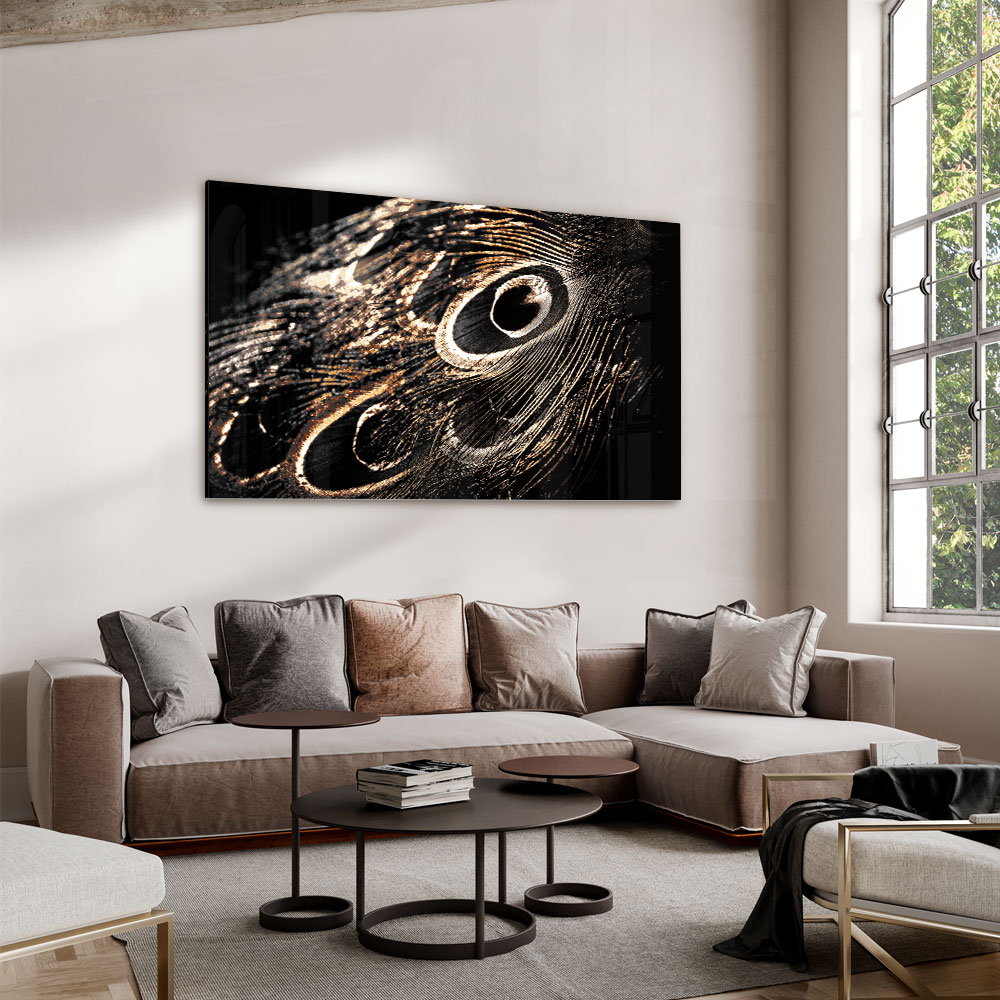 Walljar acrylglas schilderij - Peacock Feathers Acrylglas schilderij - 120 x 180 cm