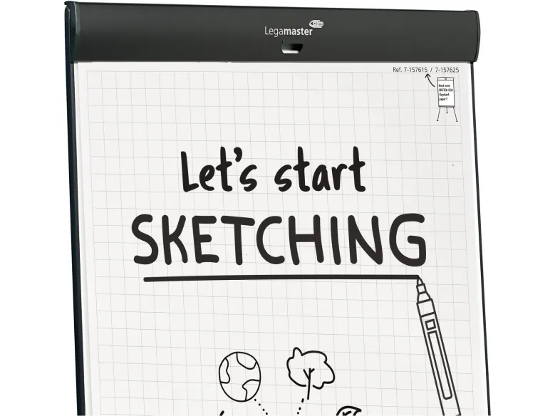 Legamaster SKETCH PRO mobile flipchart magnetisk- Round Base med 5 låsbare hjul giver stabilitet og mobilitet, pakken indeholder et start kit ( 1x flipover blok kvadreret, 2x edding ecoline flipchart penne, penneholderr i fuld længde samt 2 forlænge