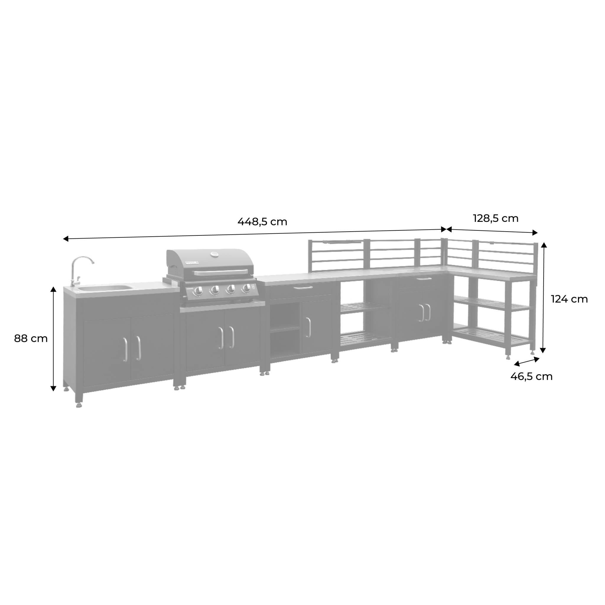 sweeek - Complete roestvrije stalen buitenkeuken met 4-pits