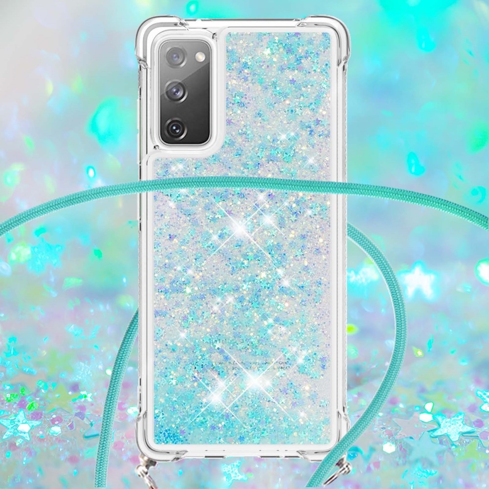 Samsung Galaxy S20 FE / S20 FE 5G Necklace Gummi Hülle Liquid Glitzer   Handykette (130cm) - Türkis
