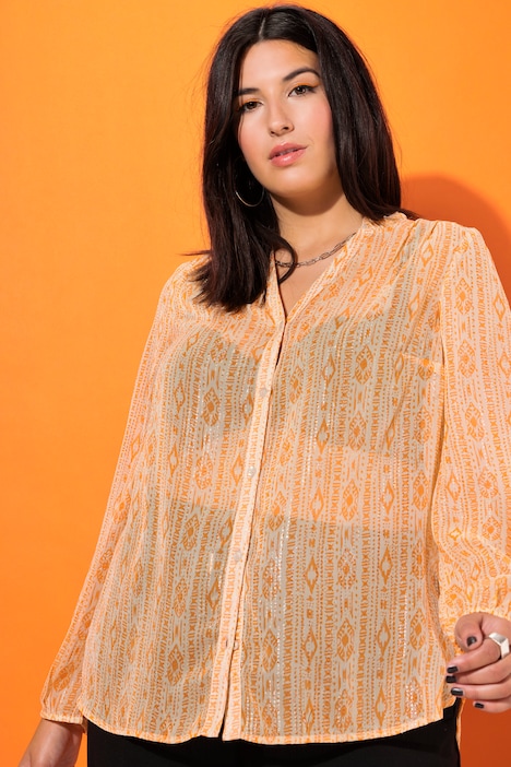 Bluse, Chiffon mit Print, Ballon-Langarm