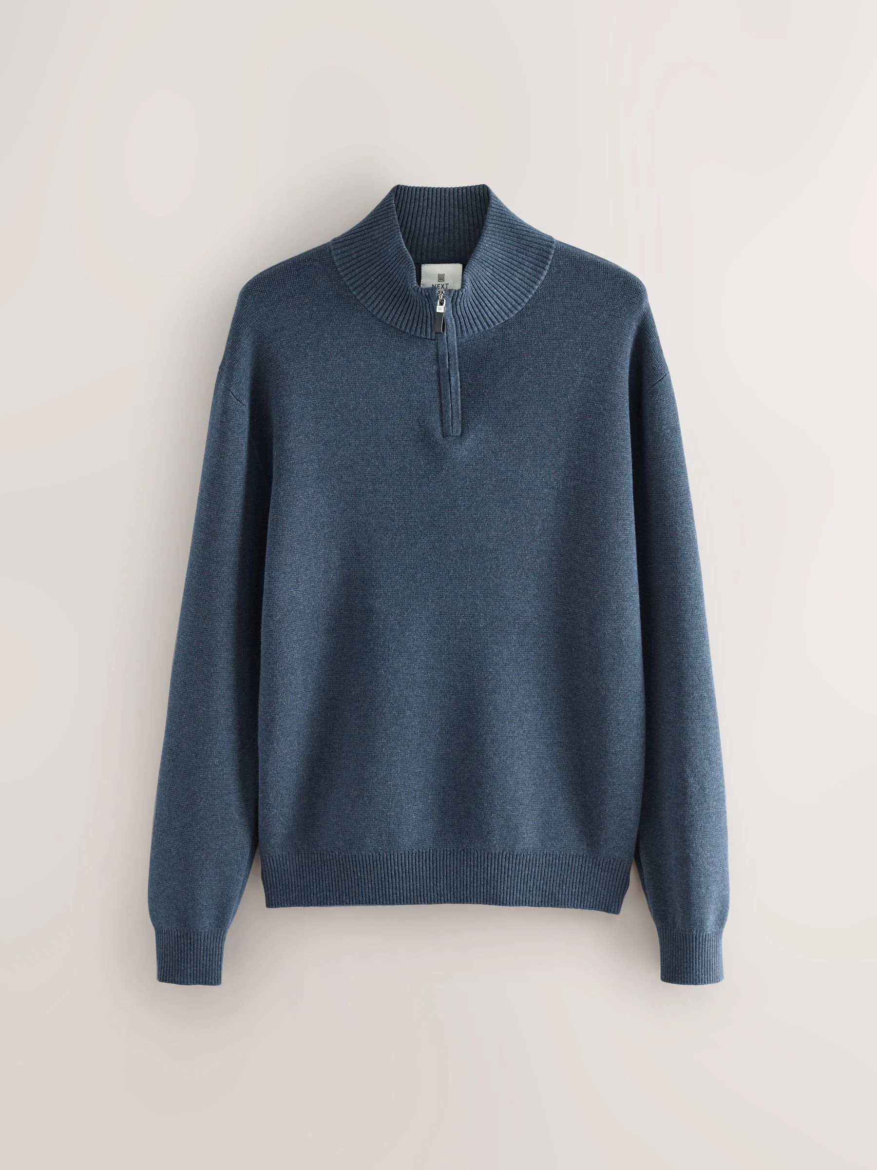 Normaal blauw - Effen - Regular fit 100% katoenen premium trui met korte rits
