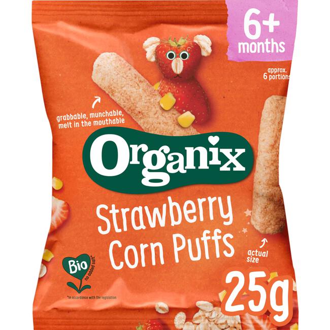 Organix Bio Babysnack Aardbei, Mais Puffs