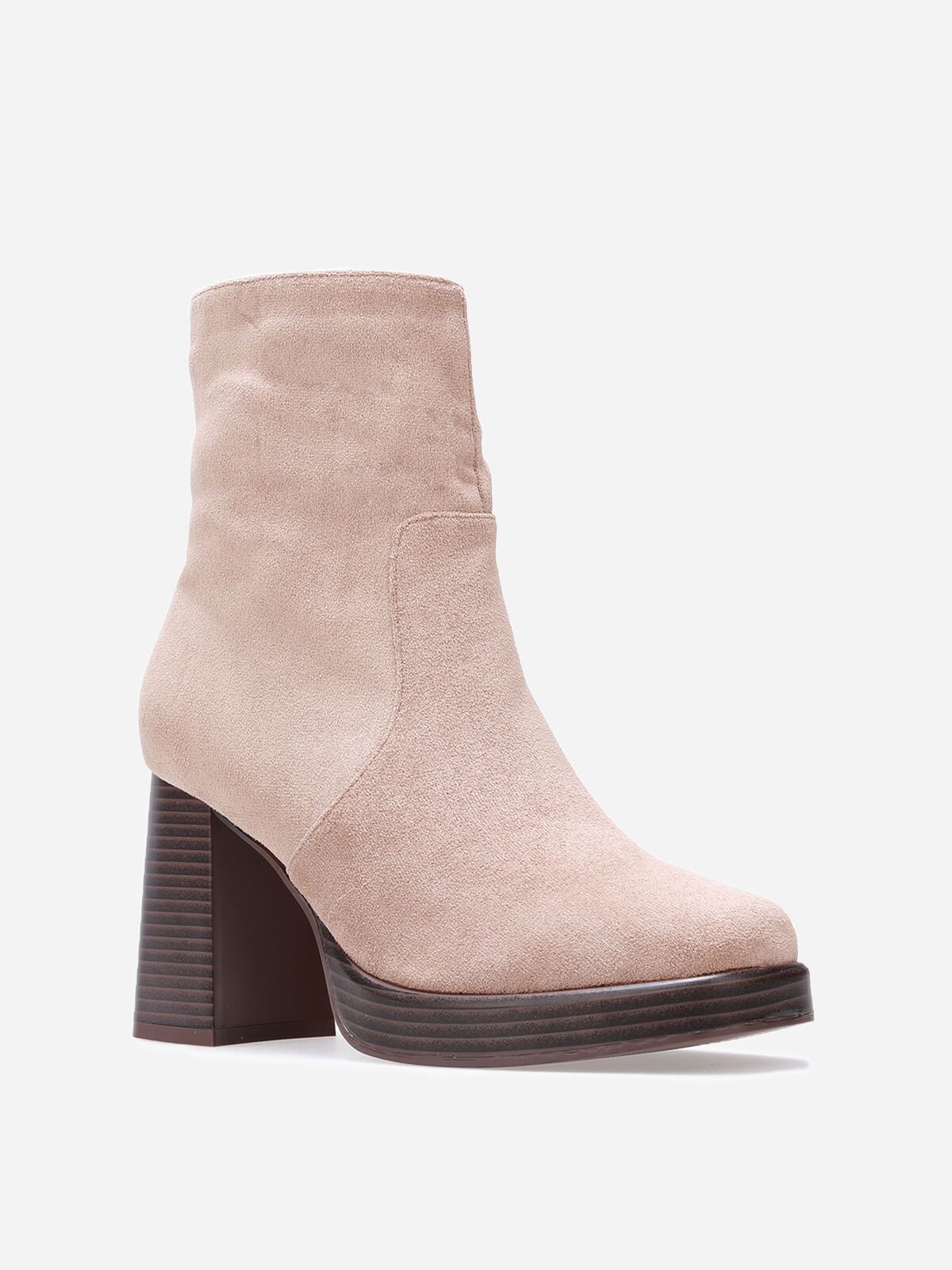 Bottines en suédine à bout et talon carrés- Taupe