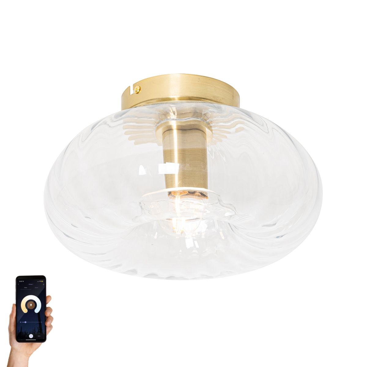 Smart plafondlamp goud met glas incl. Wifi P45 - Ayesha