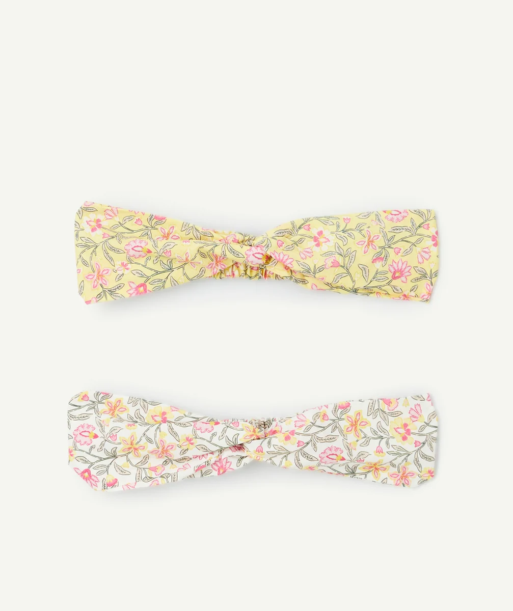 lot de 2 bandeaux fille blanc et jaune avec imprimé à fleurs