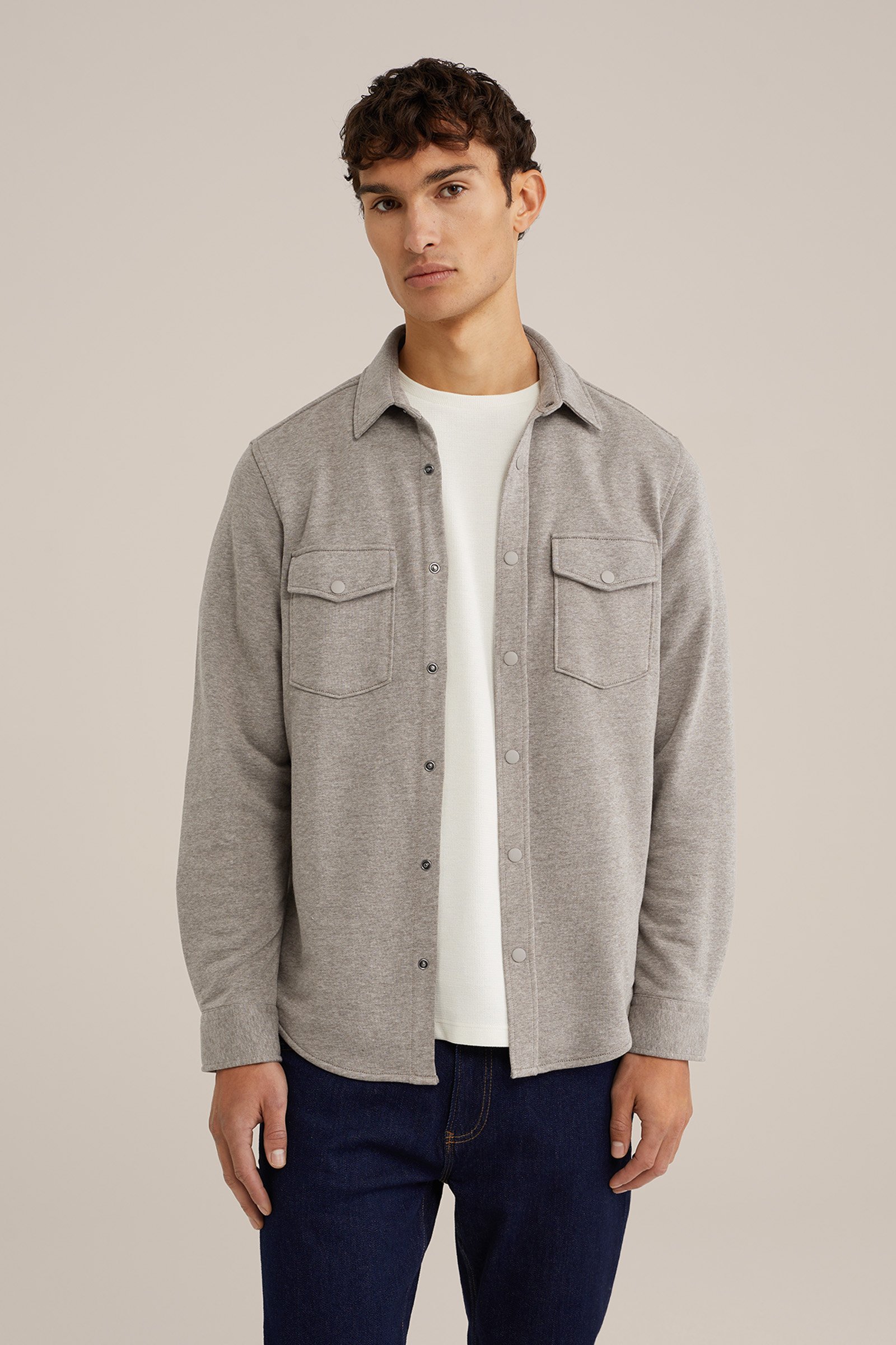 gebreid smart overshirt van katoenmix Fundamentals Lichtgrijs gemeleerd