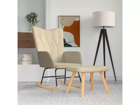 Chaise à bascule avec repose-pied Crème Tissu