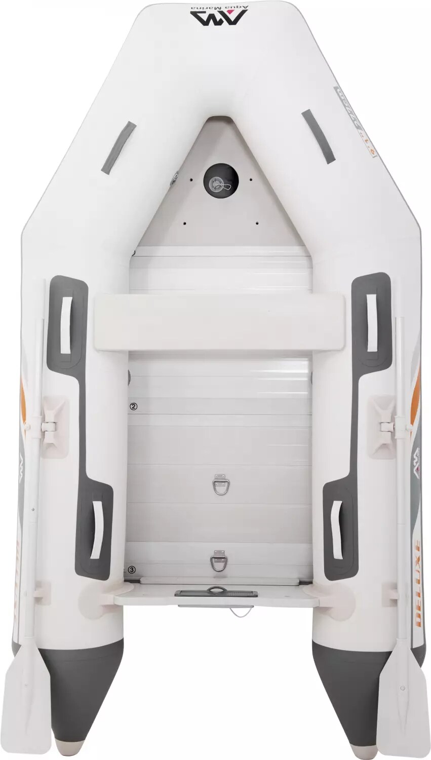Aqua Marina Schlauchboot 4 Personen 296x153 cm mit Hochdruck-PVC-Gewebe Handpumpe Sitzbank Transporttasche Holzboden Paddel bis 10 PS Weiß