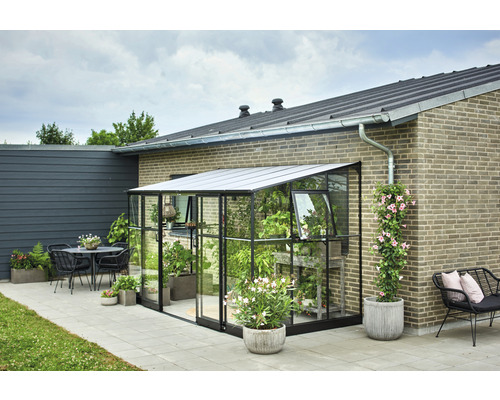 Aanbouwkas Halls Qube Lean-To 612, 3 mm veiligheidsglas, 188 x 374 cm, zwart