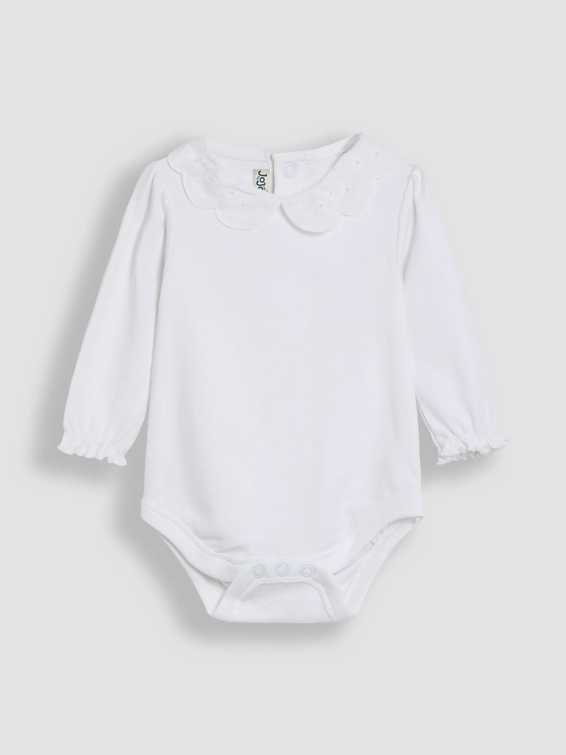 Wit - JoJo Maman Bébé Broderie Collar Long Sleeve Bodysuit