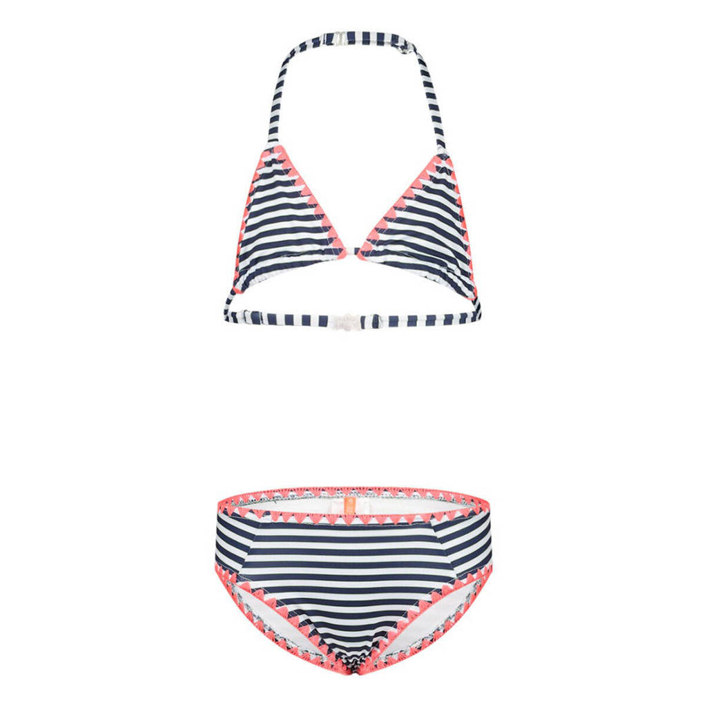 gestreepte triangel bikini donkerblauw/wit