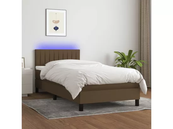 Sommier tapissier et matelas et LED Marron foncé 90x190cm Tissu