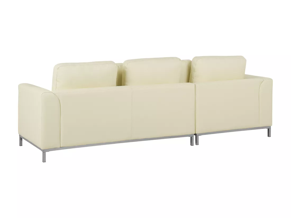 Canapé Angle à gauche en Cuir Véritable Beige Dossier Matelassé Housses Amovibles Oslo