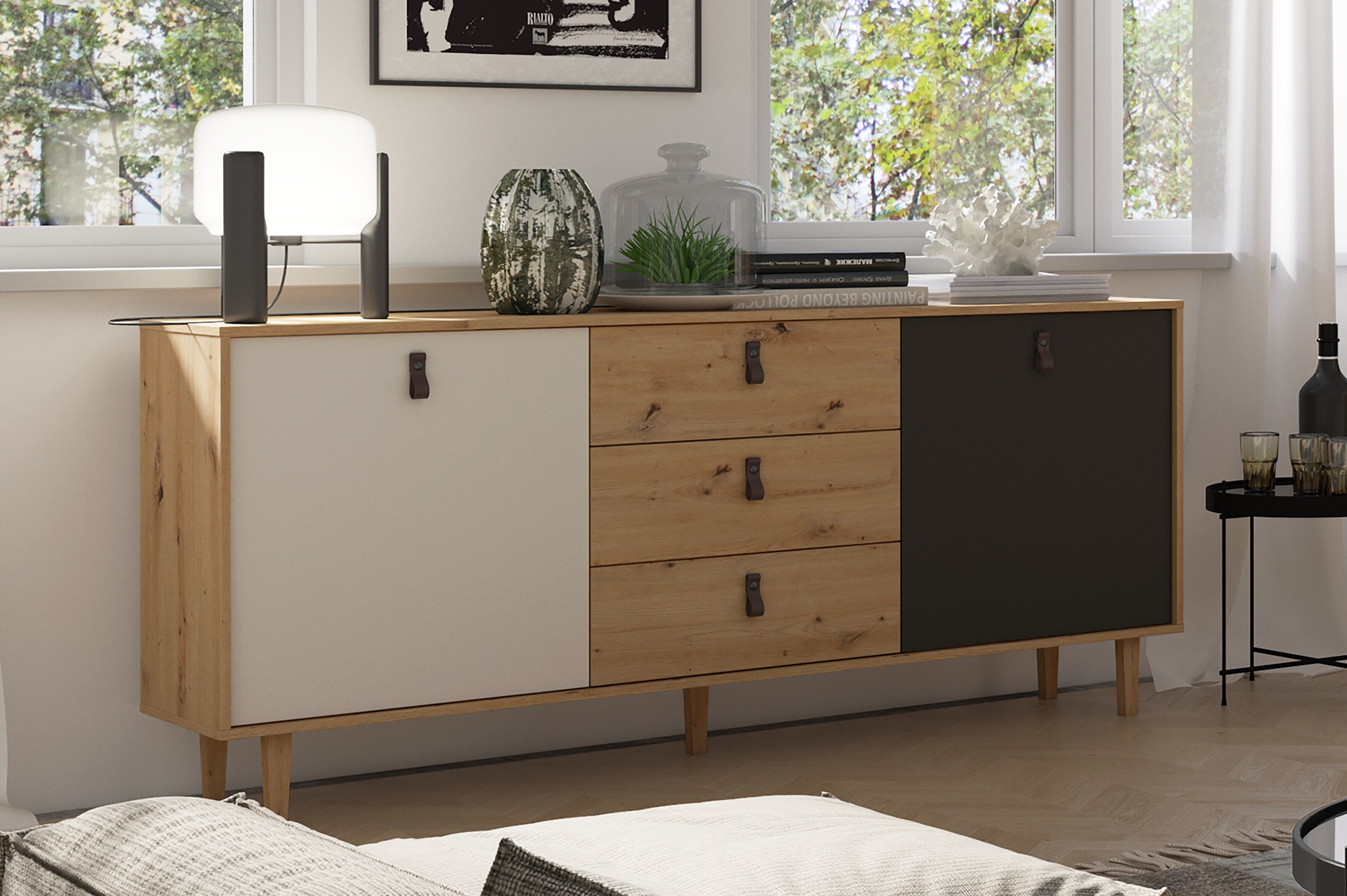 byLIVING Sideboard BILL, Breite 180 cm, Artisan Eiche (Eiche-Optik)/anthrazit
