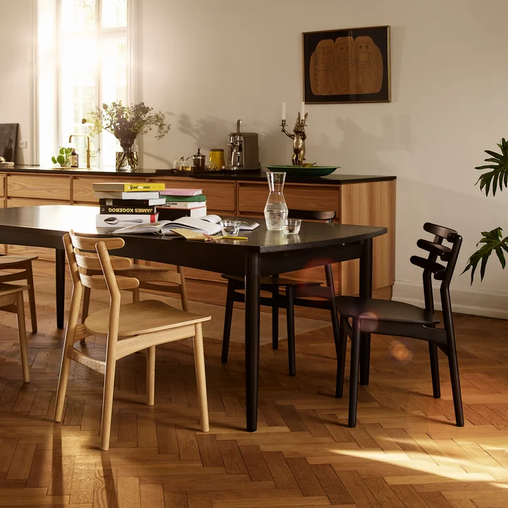 FDB Møbler - J48 Stuhl, Eiche matt lackiert / Leder cognac