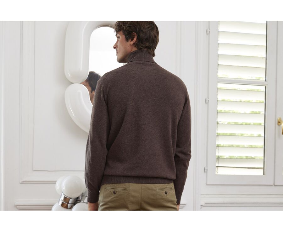 Pull laine homme col roulé Marron Brun - EMERIC