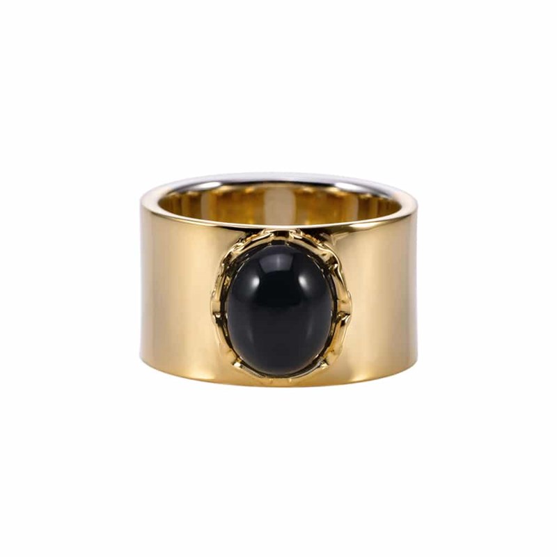 Bague Chaine Argent Doré Céline Pierre Onyx