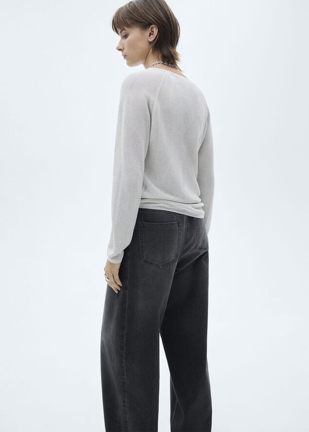 MANGO V-neck lurex sweater Silver