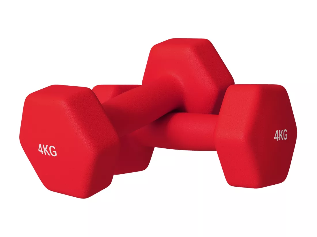 Lot de 2 haltères hexagonales 2 x 4 Kg - poignée antidérapante - métal PVC rouge