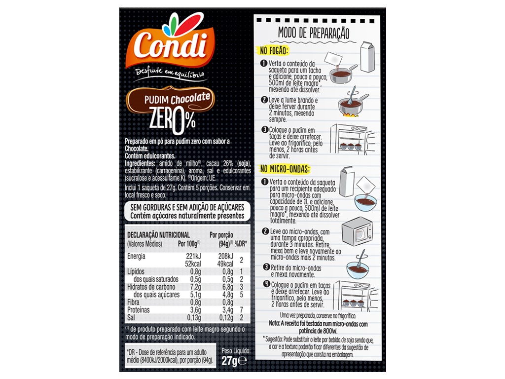 PUDIM CONDI ZERO CHOCOLATE 27G