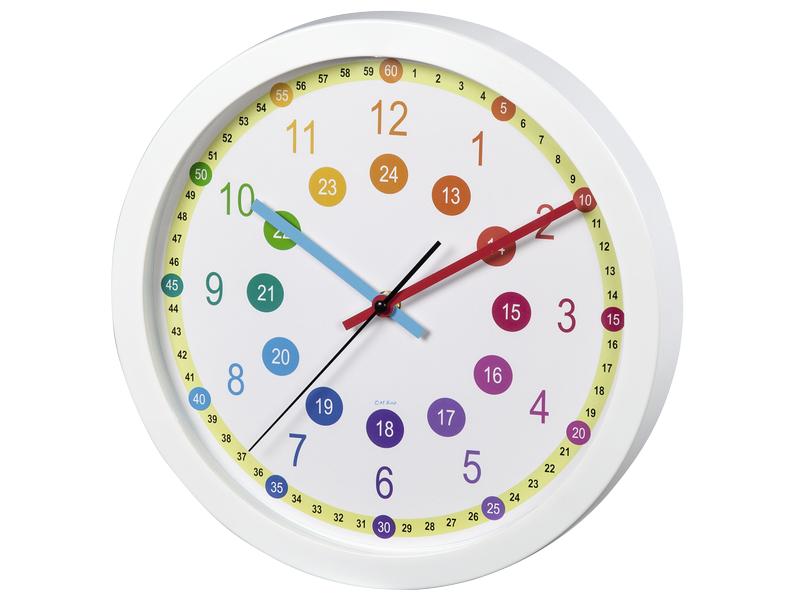 Hama Wanduhr Easy Learning Ø 30 cm, Weiss Uhr für Kinder