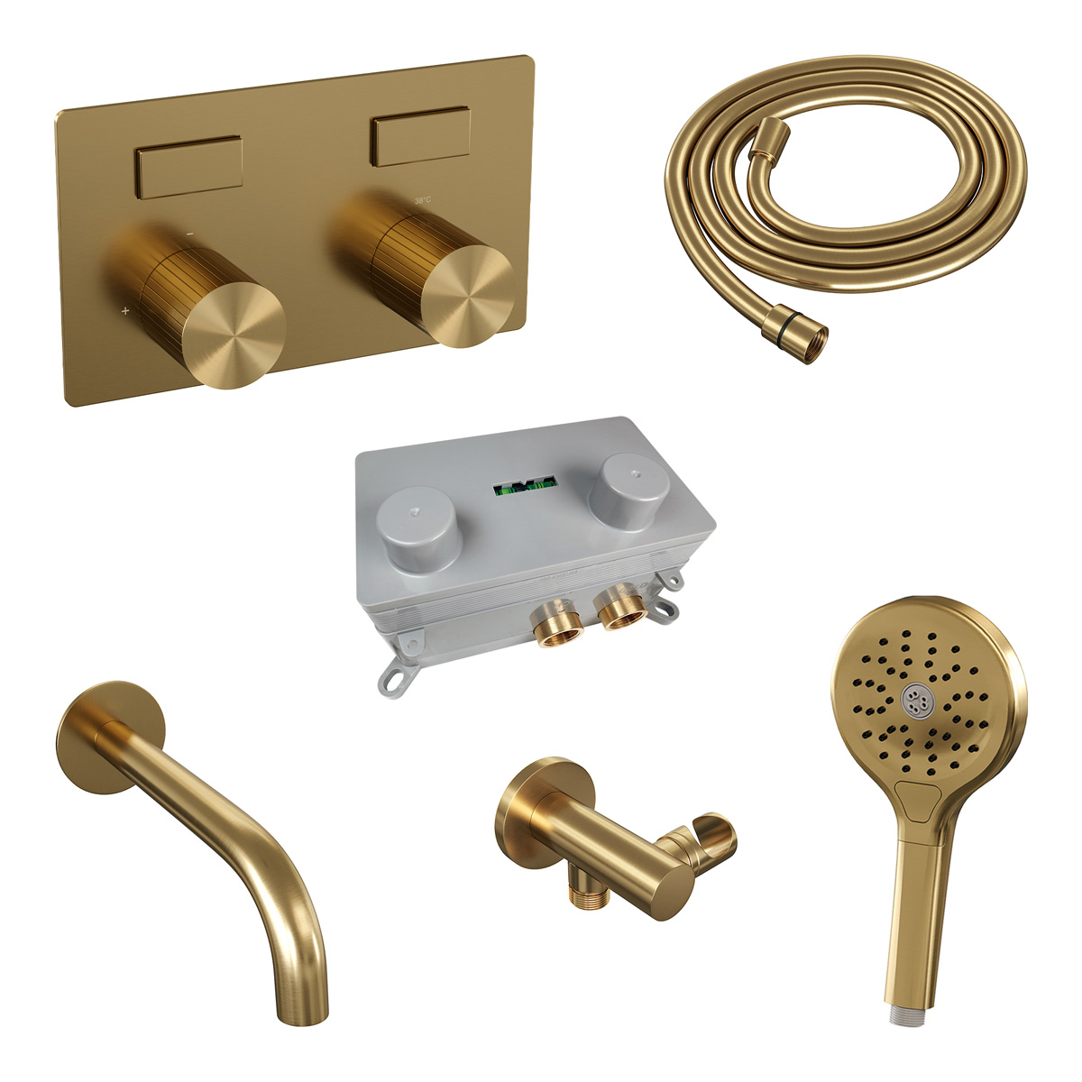 Brauer Stripe inbouw badkraan met drukknoppen en 3 standen handdouche messing geborsteld PVD