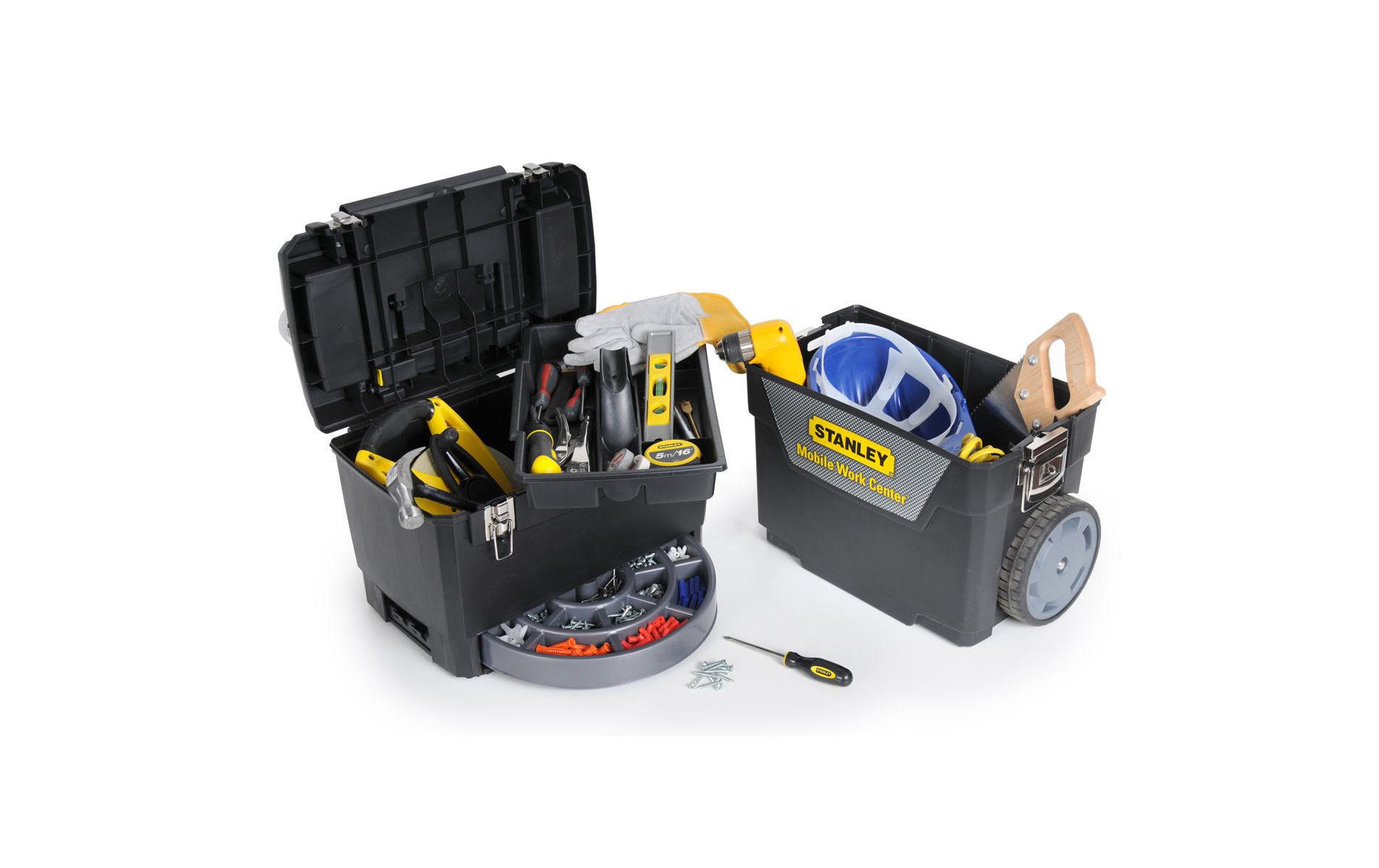 Werkzeugbox mit Rollen<br>Rollende Werkstatt aus Kunststoff, bestehend aus zwei separat verwendbaren Einheiten