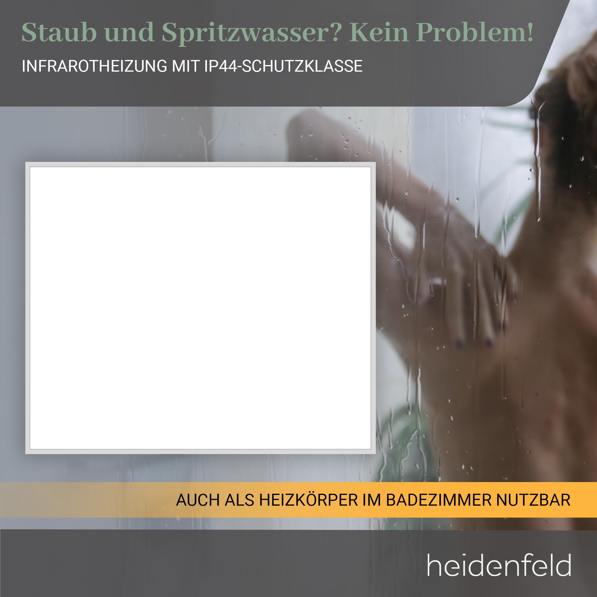 Heidenfeld Infrarotheizung HF-HP110, Wand/Decke, Alu-Rahmen, App, Fernbedienung, IP44, Thermostat (1000 Watt)