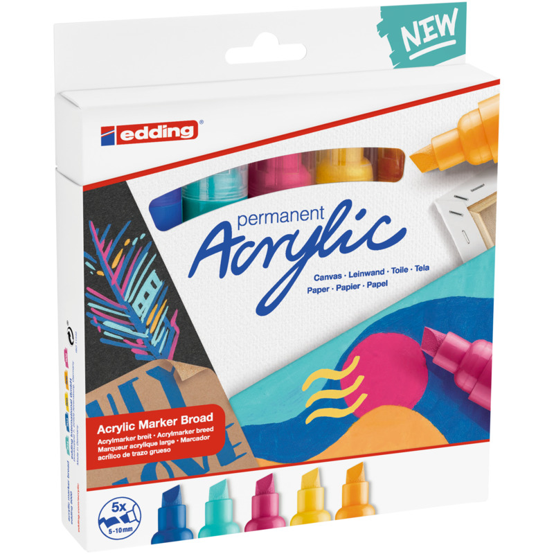 Edding Acrylic Marker 5000, 5er Etui, assortiert
