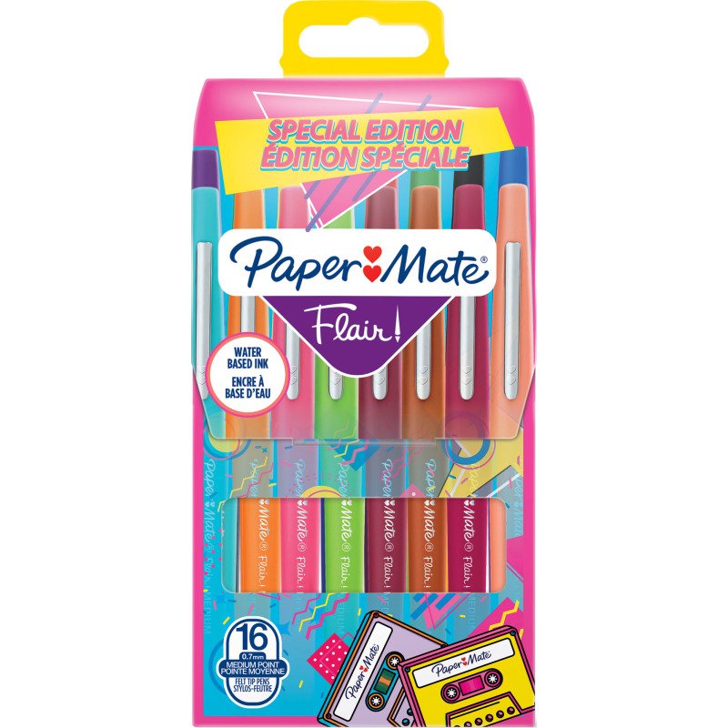 Stylo feutre Papermate Flair Retro écriture moyenne - Pochette de 16