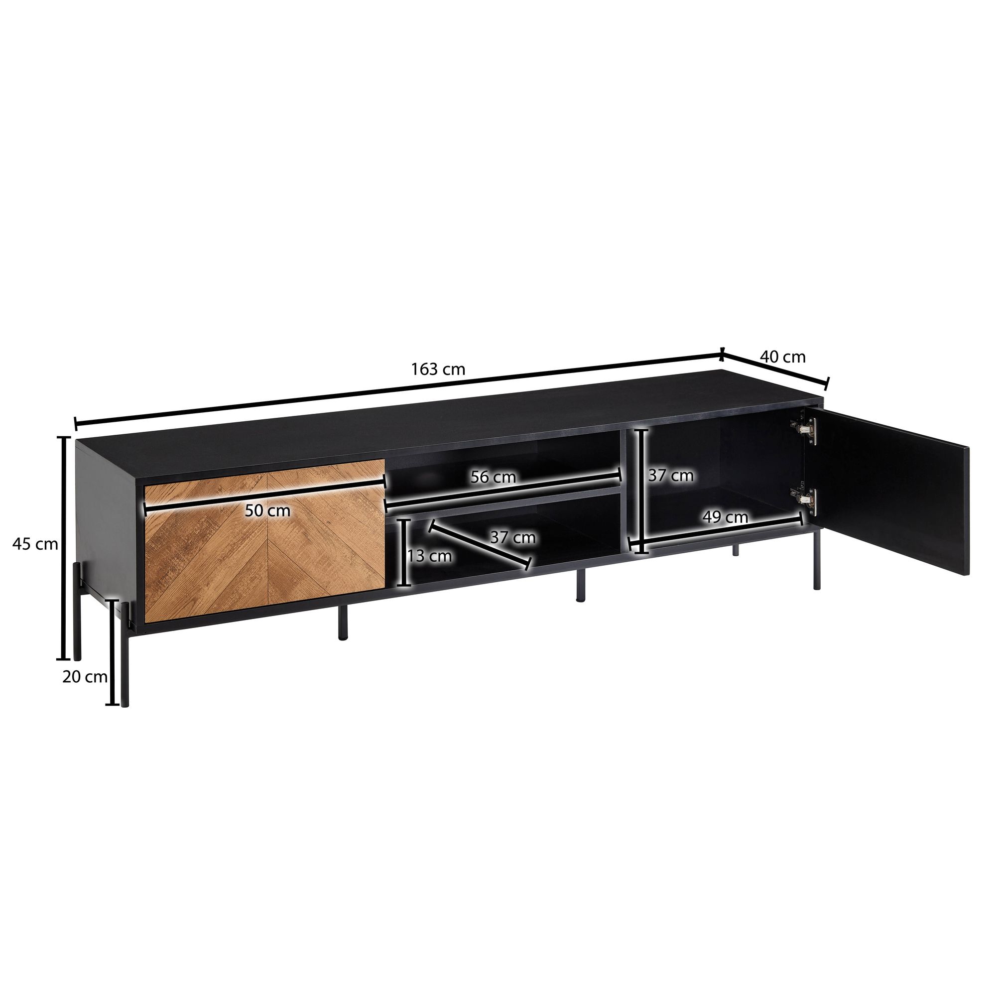 TV Schrank FineBuy Lowboard 163x45x40 cm Holz Fernsehkommode Fernsehschrank