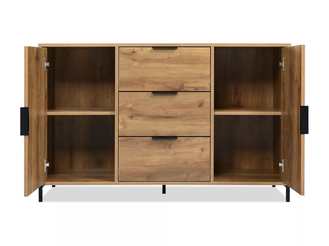 Buffet effet bois chêne foncé style industriel 2 portes 3 tiroirs 120x40x76cm OMNAERS