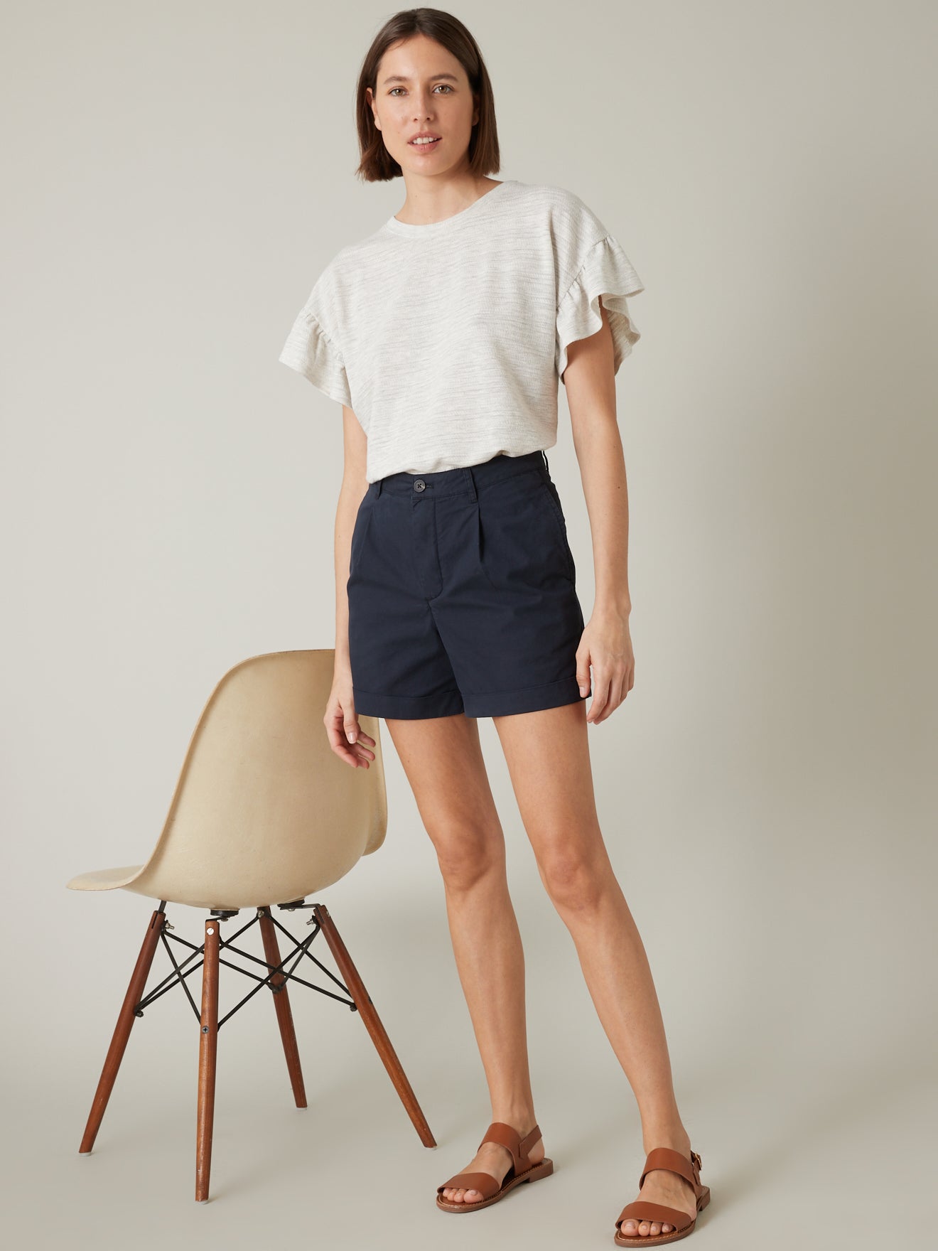 Short chino coton et lin femme