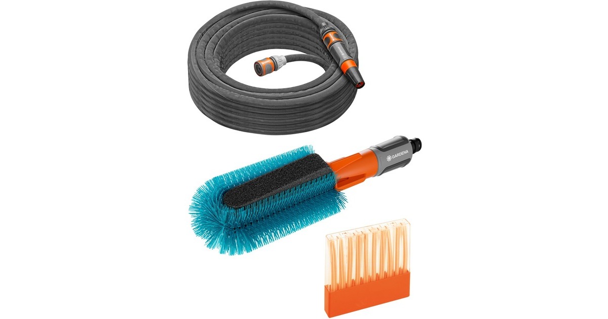 GARDENACleansystem fietswasset, met fietsborstel, slang en zeepstaafje wasborstel  (Grijs/turquoise, 18864-20)